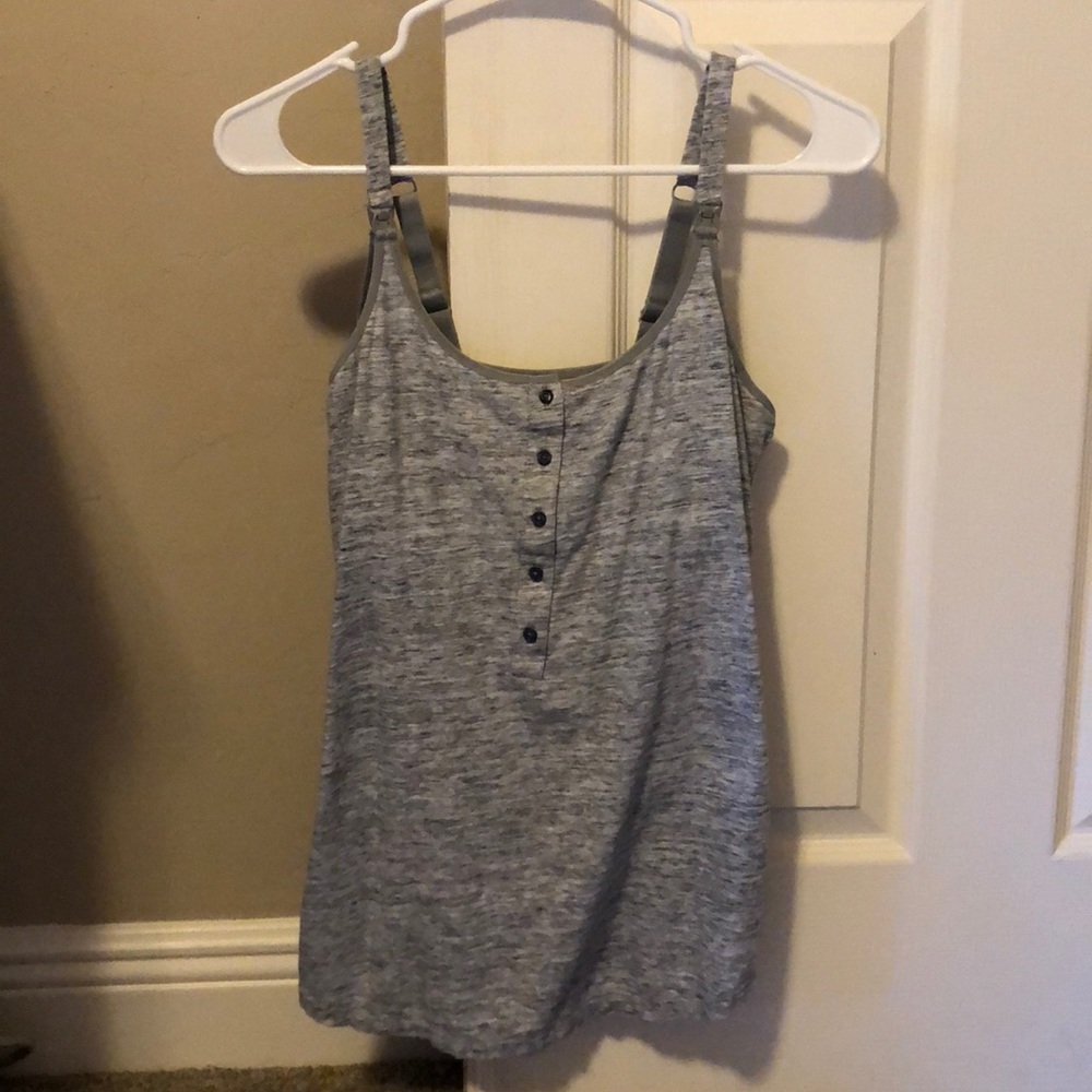 Grey nursing tank top with front buttons.